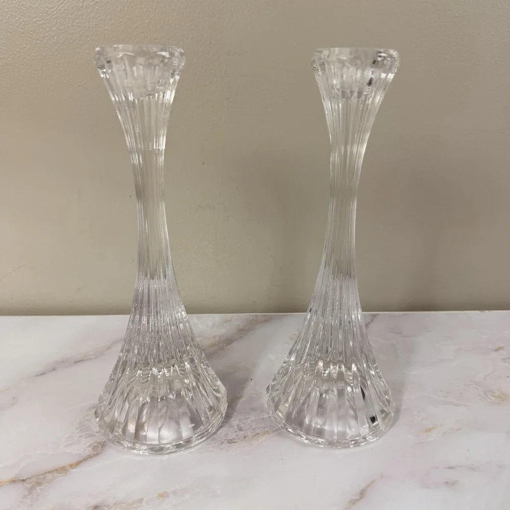 Mikasa Crystal Candle Holders Set 2 Clear‎ Glass Taper Vintage Elegant